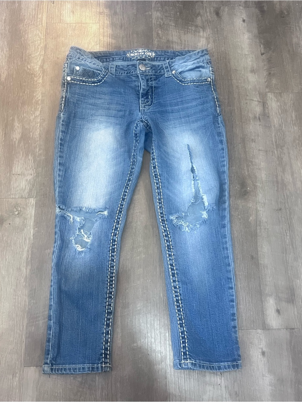 Paisley Sky Distressed Ankle Jeans
